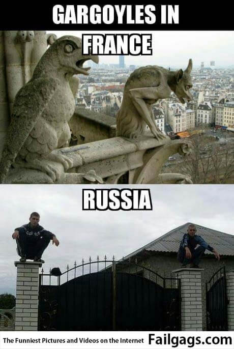 Gargoyles in France Vs Russia Meme