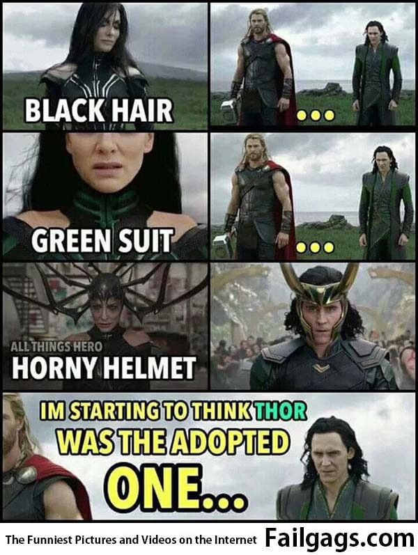 Black Hair Green Suit Hornt Helmet Im Starting to Think Thor Was the Adopted One Meme