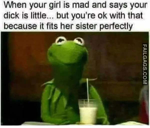 When Your Girl Is Mad And Says Your Dick Is Little But You're Ok With That Because It Fits Her Sister Perfectly Meme