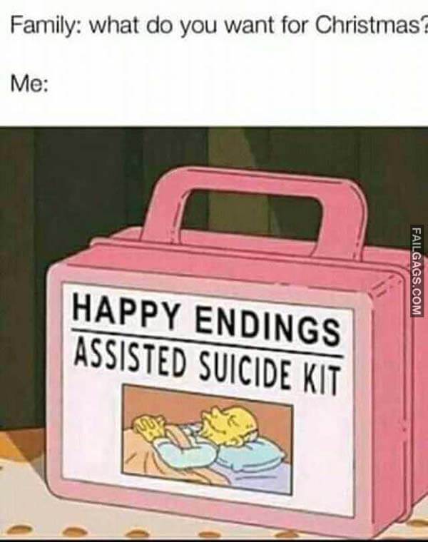Family: What Do You Want For Christmas? Me: Happy Endings Assisted Suicide Kit Meme