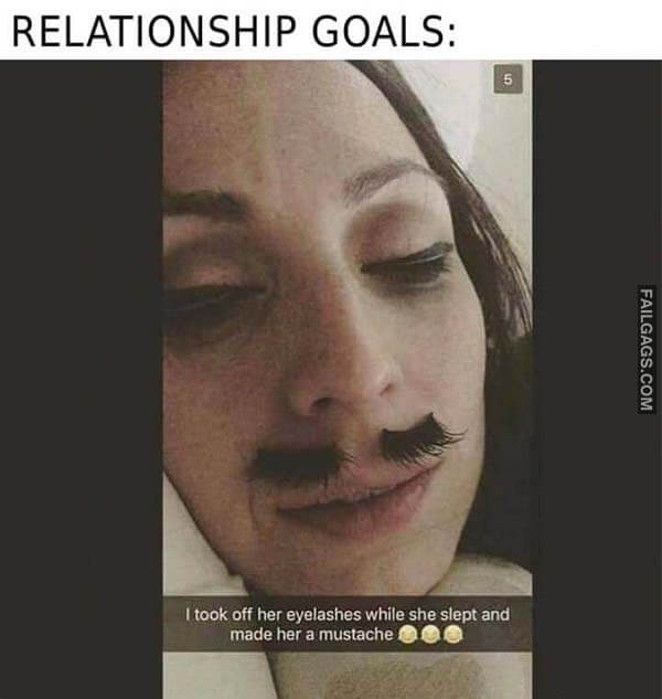Relationship Goals: I Took Off Her Eyelashes While She Slept And Made Her A Mustache Meme