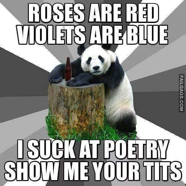Roses Are Red Violets Are Blue I Suck At Poetry Show Me Your Tits Meme