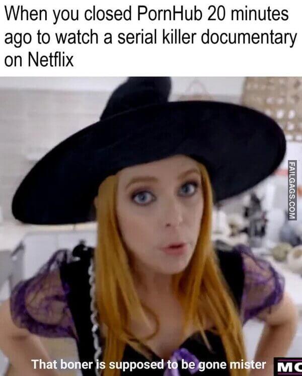 When You Closed Pornhub 20 Minutes Ago to Watch a Serial Killer Documentary on Netflix That Boner is Supposed to Be Gone Mister Memes