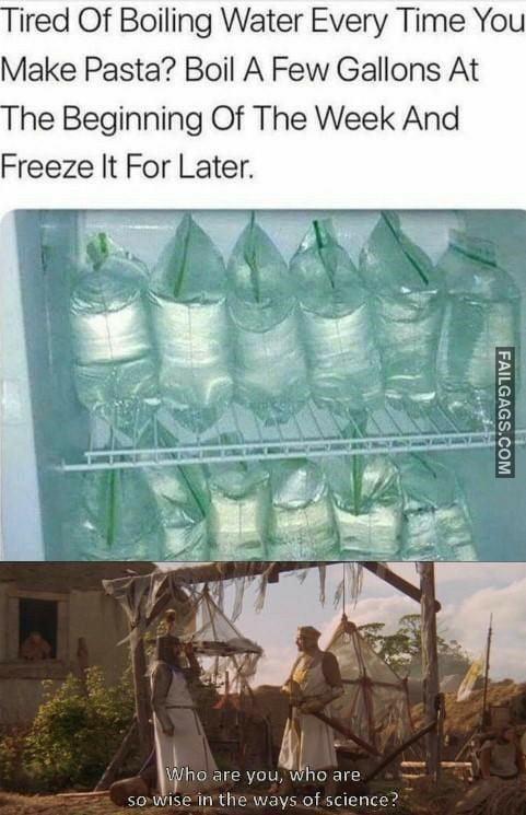 Tired of Boiling Water Every Time You Make Pasta? Boil a Few Gallons at the Beginning of the Week and Freeze It for Later Who Are You Who Are So Wise in the Ways of Science? Memes