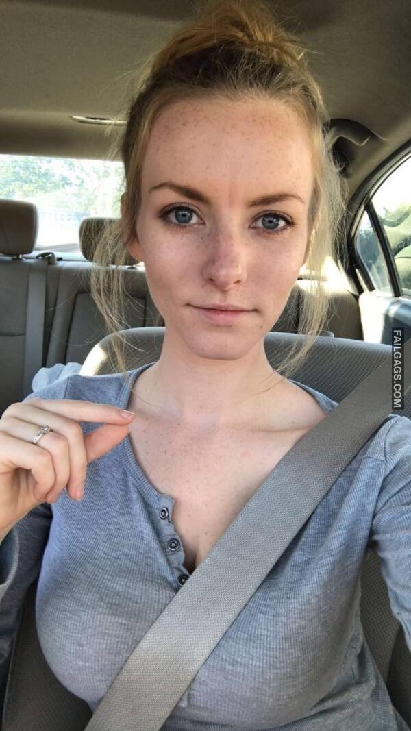 cute teen Girls in Seat Belt Strap Boob showing big boobs 15