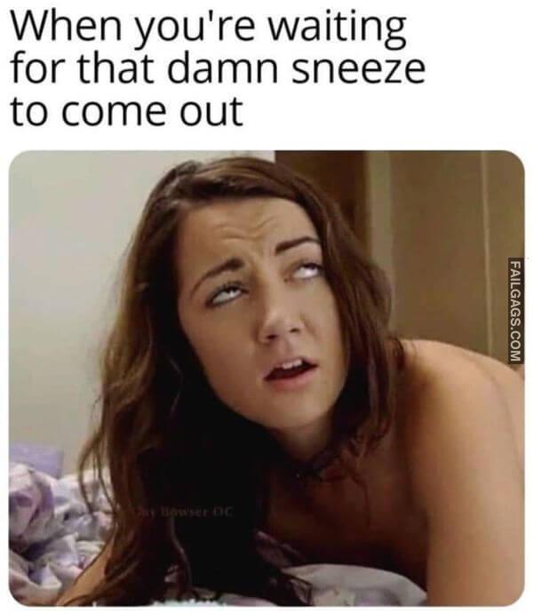 When Youre Waiting for That Damn Sneeze to Come Out Funny Adult Memes