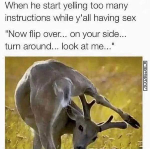 When he start yelling too many instructions while yall having sex Now flip over... on your side... turn around... look at me...Adult Memes